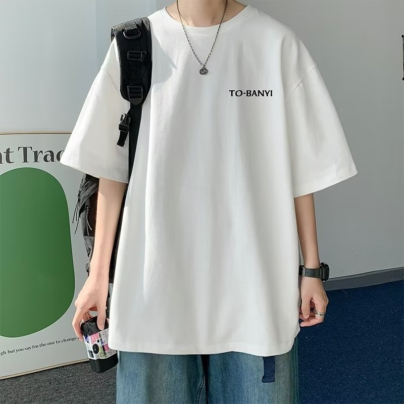 Férfi nyári pamut T-shirt kerek nyakú, rövid ujjú, laza szabású, 2025 új modell