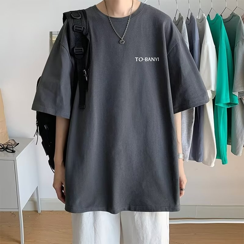 Férfi nyári pamut T-shirt kerek nyakú, rövid ujjú, laza szabású, 2025 új modell
