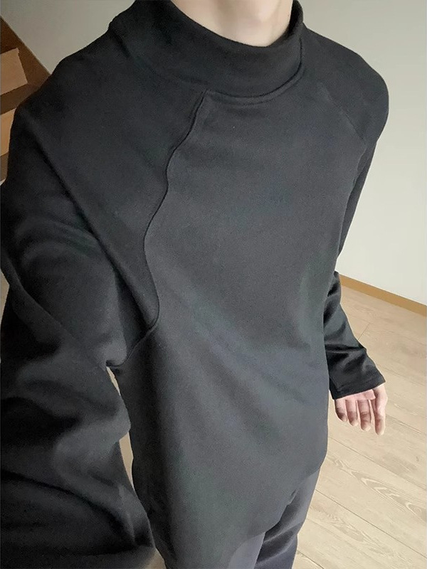 Ανδρικό μακρυμανικό T-shirt με ημιύψιο γιακά, μονόχρωμο, εφαρμοστό