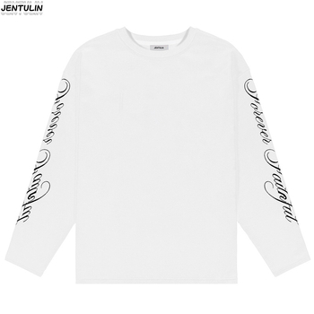 Férfi pamut hosszú ujjú póló betűk nyomásával, streetwear stílus, kerek nyakú