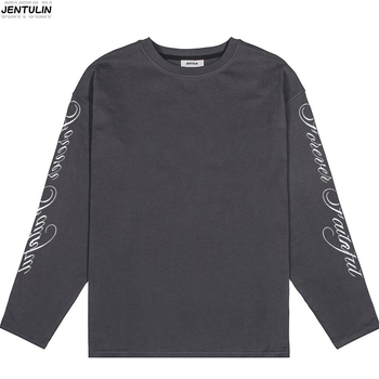 Férfi pamut hosszú ujjú póló betűk nyomásával, streetwear stílus, kerek nyakú