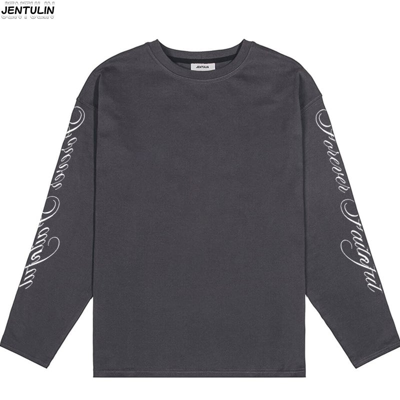 Férfi pamut hosszú ujjú póló betűk nyomásával, streetwear stílus, kerek nyakú