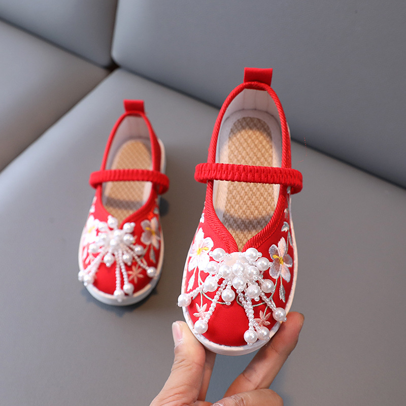 Hanfu gyerekcipők lányoknak, hímzett vászoncipők, hagyományos stílusban, retro Beijing