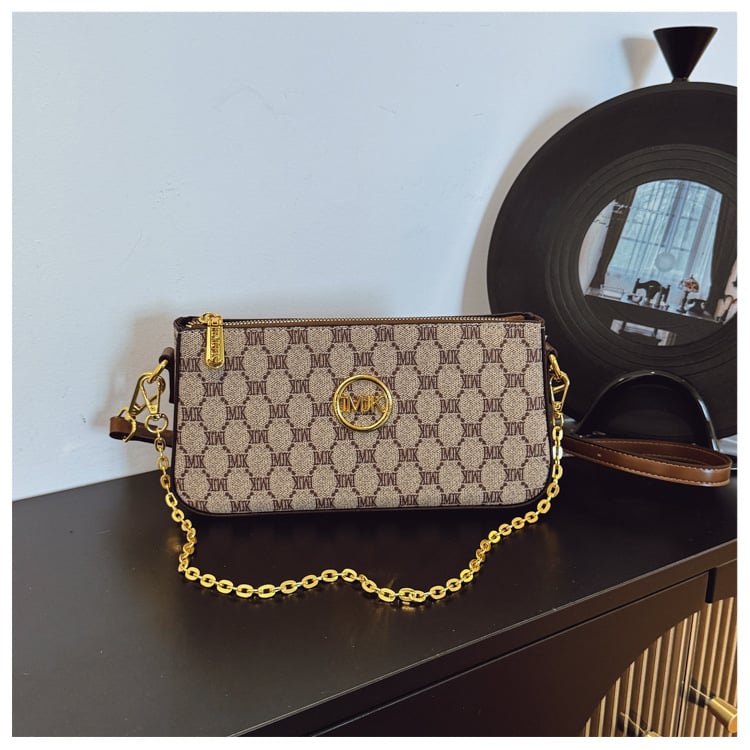 Geantă de damă din PU, crossbody cu lanț, mică, pătrată, imprimeu retro, versatilă pentru uz zilnic.