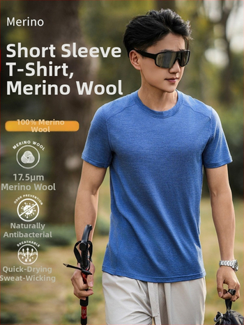Tricou outdoor din lână Merino, uscare rapidă, pentru bărbați, vară, mânecă scurtă, pentru drumeții și alergare – H09