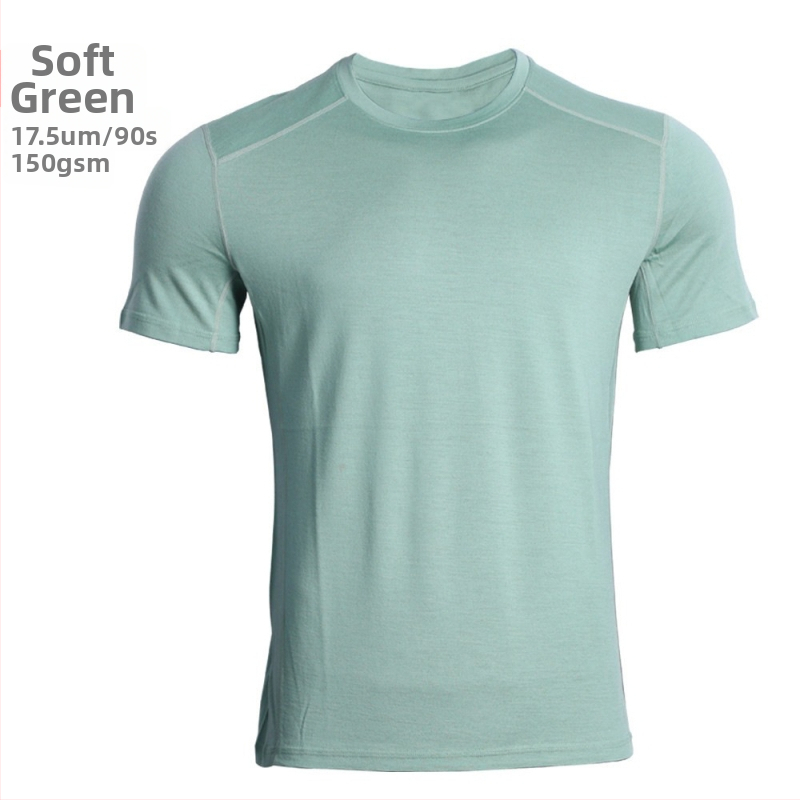 Tricou outdoor din lână Merino, uscare rapidă, pentru bărbați, vară, mânecă scurtă, pentru drumeții și alergare – H09