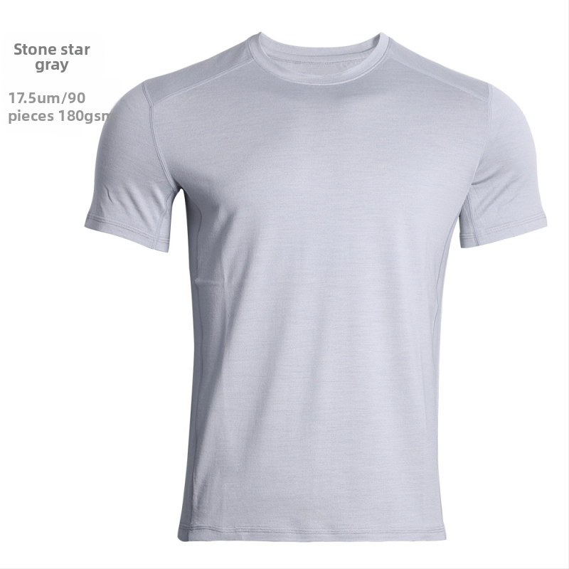 Tricou outdoor din lână Merino, uscare rapidă, pentru bărbați, vară, mânecă scurtă, pentru drumeții și alergare – H09