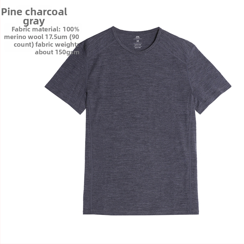 Tricou outdoor din lână Merino, uscare rapidă, pentru bărbați, vară, mânecă scurtă, pentru drumeții și alergare – H09