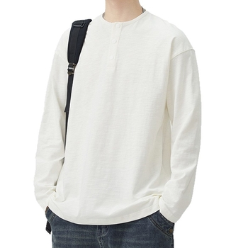 Muška dugačka majica od bambus-pamuka, proljeće 2026, novi model, američki retro stil, oversize, Henley ovratnik, osnovni sloj za nošenje.