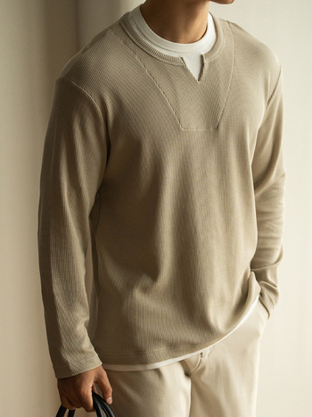 Drop-Shoulder waffle-knit slobodan cropped lažni dvodijelni sweatshirt za muškarce, proljeće 2025