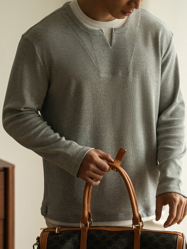 Drop-Shoulder waffle-knit slobodan cropped lažni dvodijelni sweatshirt za muškarce, proljeće 2025