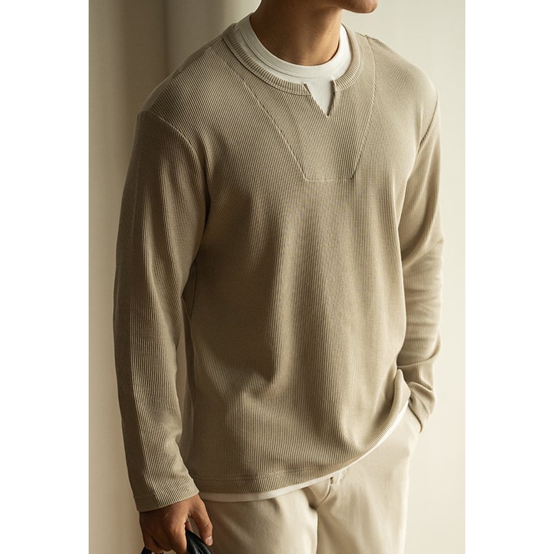 Drop-Shoulder waffle-knit slobodan cropped lažni dvodijelni sweatshirt za muškarce, proljeće 2025