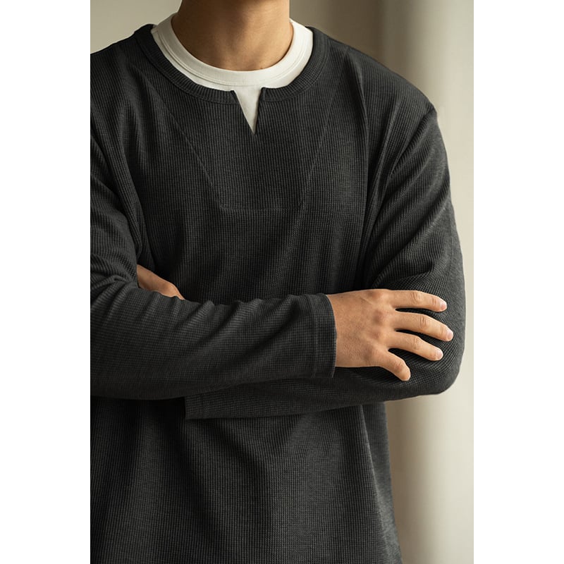 Drop-Shoulder waffle-knit slobodan cropped lažni dvodijelni sweatshirt za muškarce, proljeće 2025