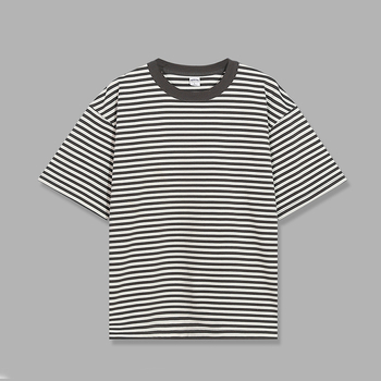 Unisex majica kratkih rukava s plavo-bijelim prugama, debeli pamuk, široki kroj, kružni izrez, vintage rock stil