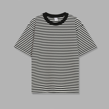 Unisex majica kratkih rukava s plavo-bijelim prugama, debeli pamuk, široki kroj, kružni izrez, vintage rock stil