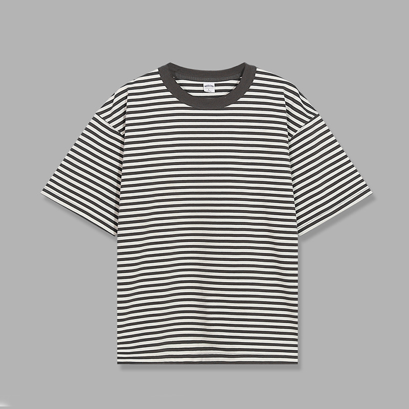 Unisex majica kratkih rukava s plavo-bijelim prugama, debeli pamuk, široki kroj, kružni izrez, vintage rock stil
