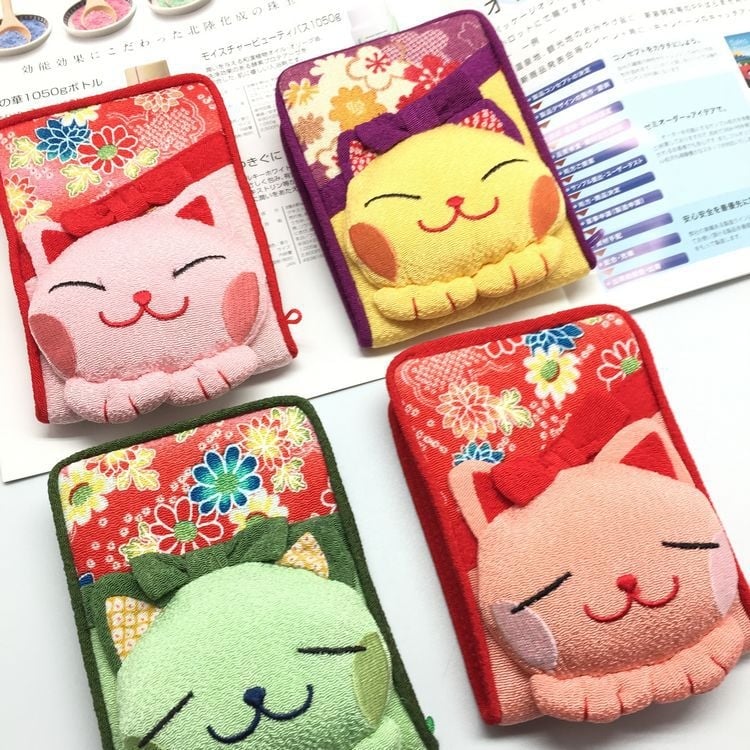 Smiling Dream Lucky Cat AK-22 četvrtasto kozmetičko ogledalo s japanskim stilom tekstilnom završnicom, prenosno stojeće ogledalo za žene