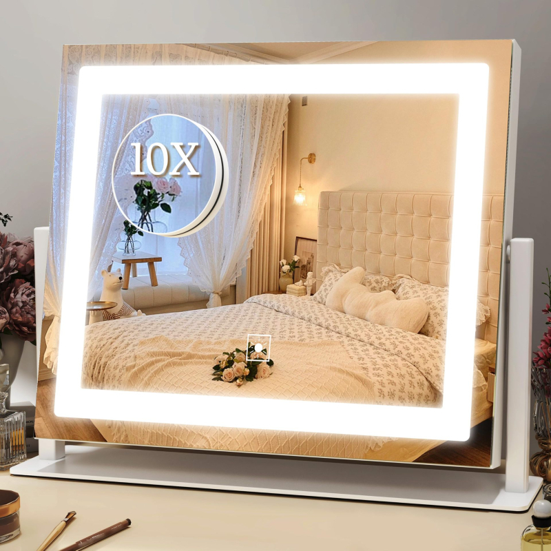 Asztali LED sminktükör 360°-os forgással, influencer-stílusú, hordozható