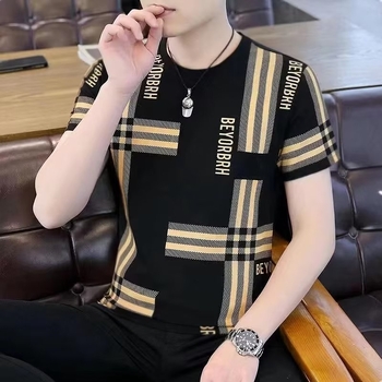 Muška kratka majica za ljeto, slim fit, geometrijski tisak, okrugli izrez