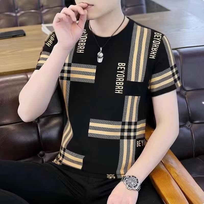 Muška kratka majica za ljeto, slim fit, geometrijski tisak, okrugli izrez