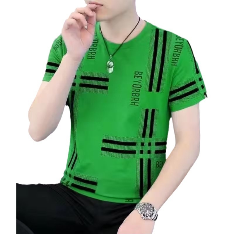 Muška kratka majica za ljeto, slim fit, geometrijski tisak, okrugli izrez