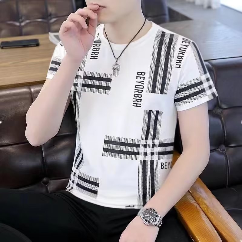 Muška kratka majica za ljeto, slim fit, geometrijski tisak, okrugli izrez