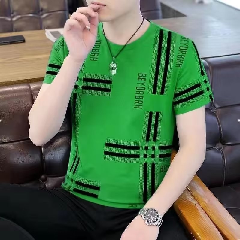 Muška kratka majica za ljeto, slim fit, geometrijski tisak, okrugli izrez