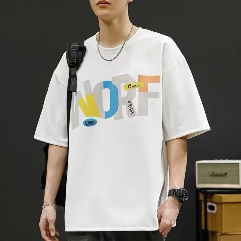 Férfi rövid ujjú nyári póló laza szabásban, ice silk anyagból, plus méret, geometrikus print