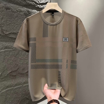 Muški ljetni T‑shirt kratkih rukava od ice silk s kariranim uzorkom, opuštena kroj, velika veličina