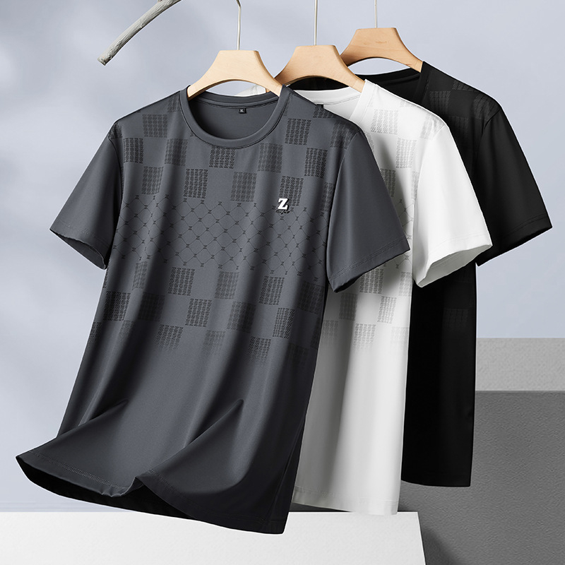 Muška majica kratkih rukava od ice silk, elastična, plus veličina, ljeto 2025