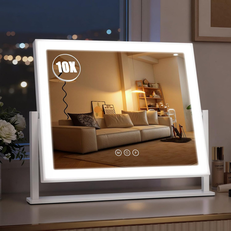 360°-os forgatható LED sminktükör, 10× nagyítás, asztali sminktükör