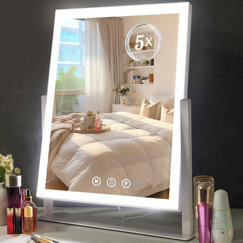 360°-os forgatható LED sminktükör, 10× nagyítás, asztali sminktükör