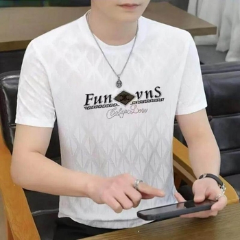 Muški ljetni T-shirt kratkih rukava od ice silk s jacquard geometrijskim uzorkom