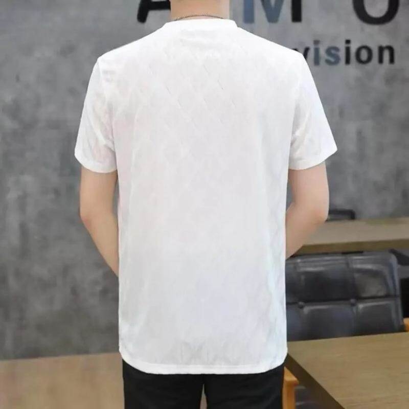 Muški ljetni T-shirt kratkih rukava od ice silk s jacquard geometrijskim uzorkom