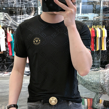 Muški T‑shirt od ice silk, kratkih rukava, ljetni model s prugama, moderan i stiliziran