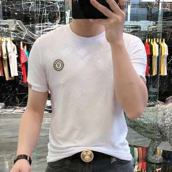 Muški T‑shirt od ice silk, kratkih rukava, ljetni model s prugama, moderan i stiliziran
