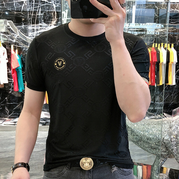 Muški T‑shirt od ice silk, kratkih rukava, ljetni model s prugama, moderan i stiliziran