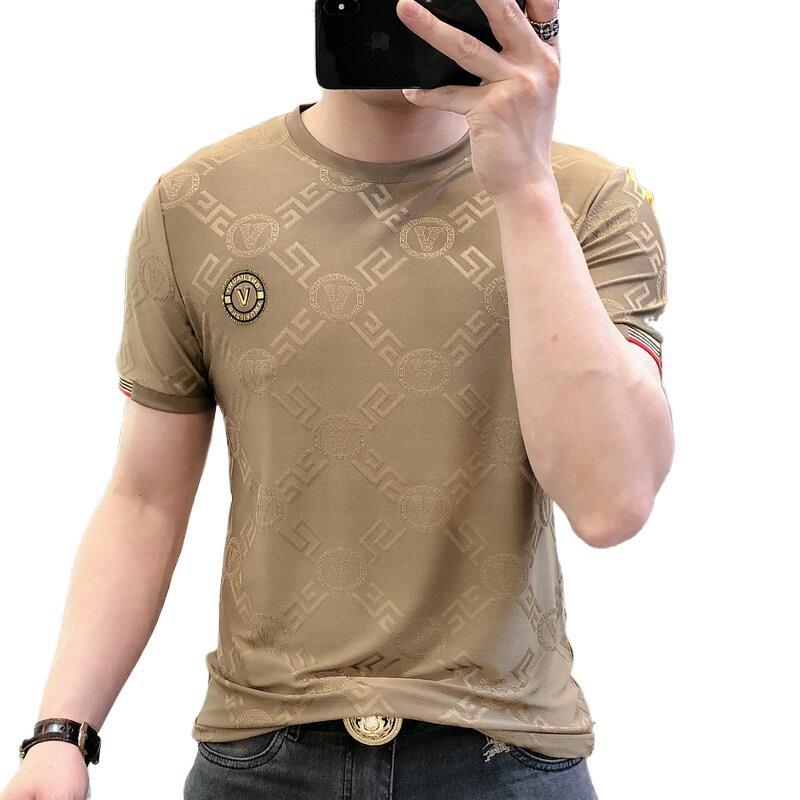 Muški T‑shirt od ice silk, kratkih rukava, ljetni model s prugama, moderan i stiliziran