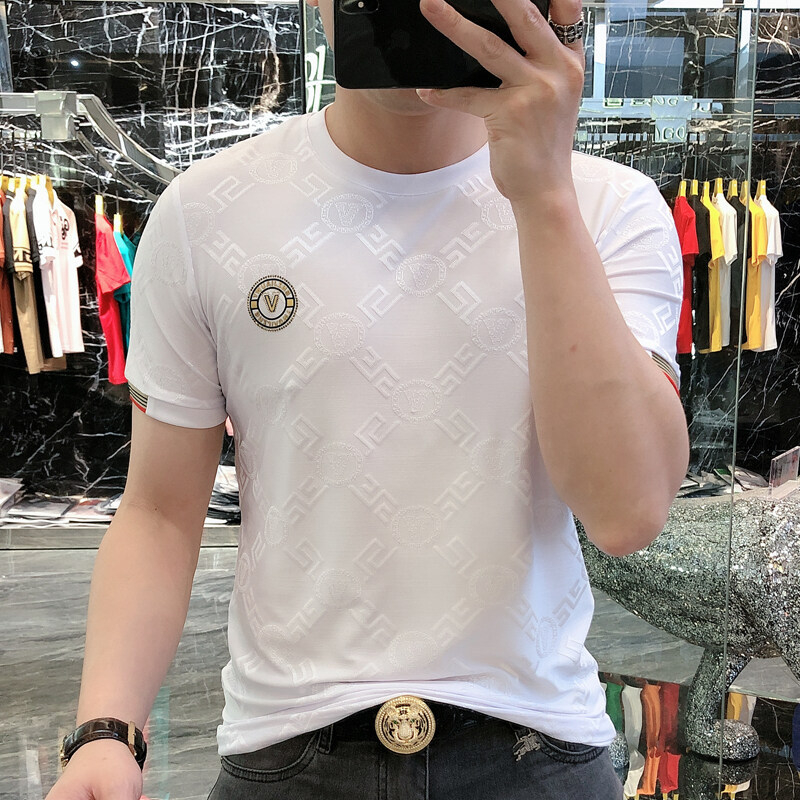 Muški T‑shirt od ice silk, kratkih rukava, ljetni model s prugama, moderan i stiliziran