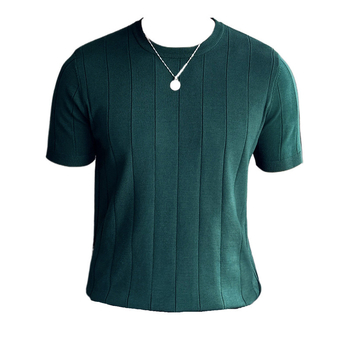 Férfi nyári kötött rövid ujjú T‑shirt ice silk anyagból, magas rugalmassággal, kerek nyak, sötét mintás, mindennapi aláöltözet.