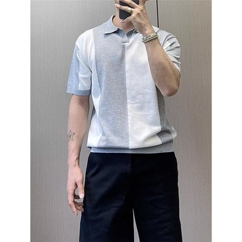 Muška ice-silk majica s kratkim rukavima, korejski stil, ljeto 2025, kontrastne boje, jedinstvena, tanko pletena s okruglim izrezom