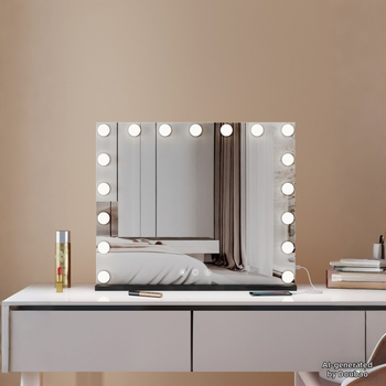 LED sminktükör világítással, kétoldalú asztali sminktükör fotóstúdióhoz, méretek 60×80 cm vagy 80×100 cm, három tónusú világítás