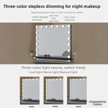 LED sminktükör világítással, kétoldalú asztali sminktükör fotóstúdióhoz, méretek 60×80 cm vagy 80×100 cm, három tónusú világítás