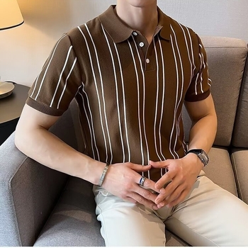 Muška polo majica od Ice Silk pletenine, slim-fit, prugast uzorak, kratkih rukava