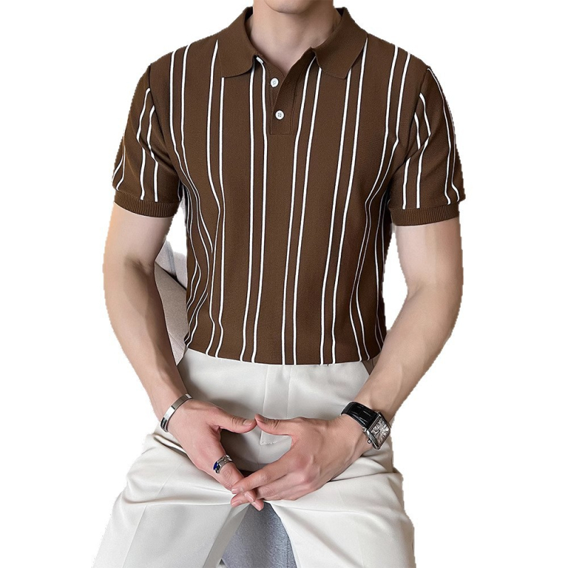 Muška polo majica od Ice Silk pletenine, slim-fit, prugast uzorak, kratkih rukava