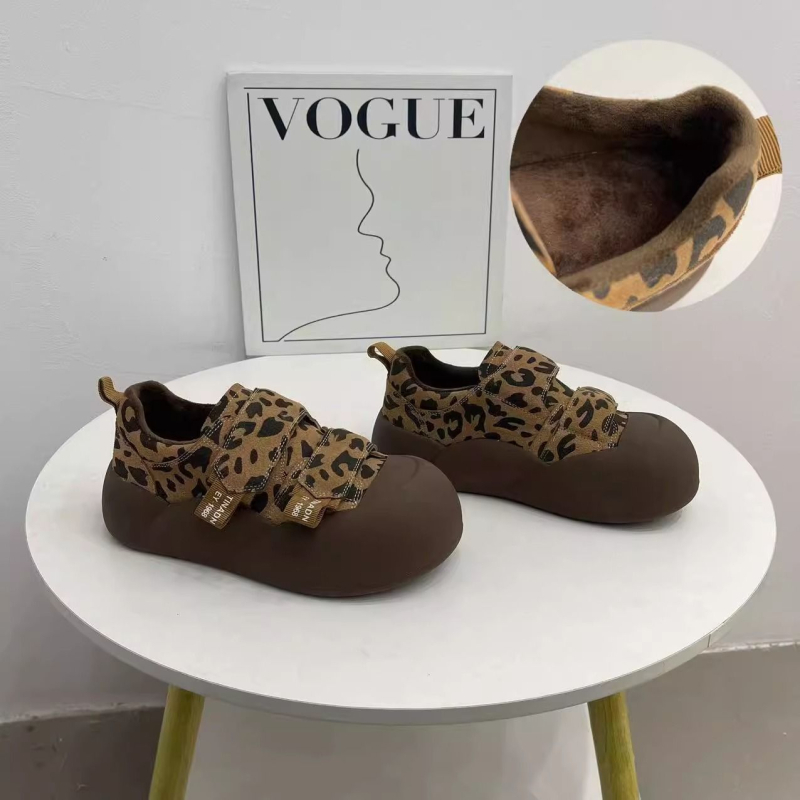 Dječje tenisice s Velcro kopčom i leopard printom, motiv lutkine glave, s flis iznutra, 2025 jesen-zima