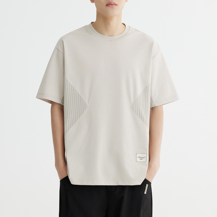 Férfi gyorsan száradó T‑shirt jég-selyem pamut patchwork rövid ujjú, nyár 2026