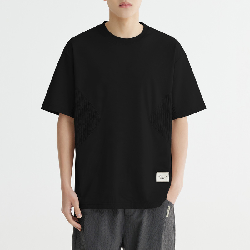 Férfi gyorsan száradó T‑shirt jég-selyem pamut patchwork rövid ujjú, nyár 2026
