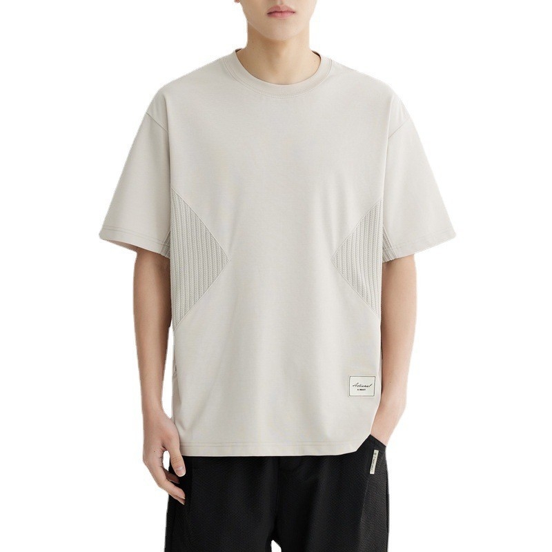 Férfi gyorsan száradó T‑shirt jég-selyem pamut patchwork rövid ujjú, nyár 2026