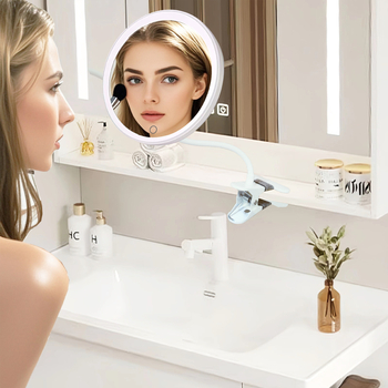 Clip-on make-up ogledalo s LED svjetlom, stolno u studentskoj sobi, ogledalo ljepote, punjivo
